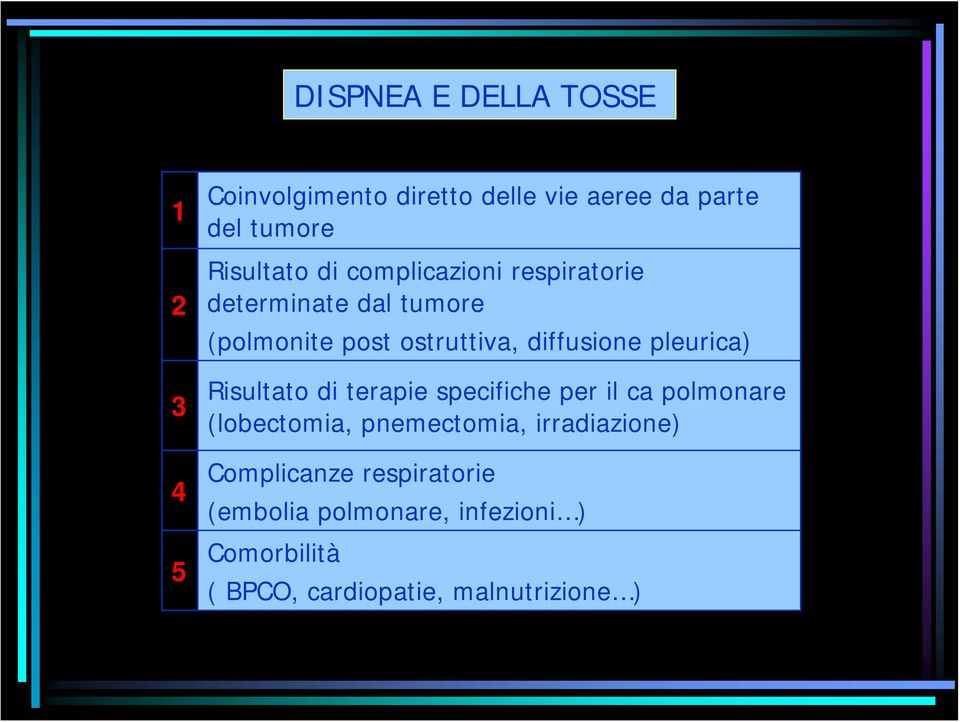 Risultato di terapie specifiche per il ca polmonare (lobectomia, pnemectomia, irradiazione) 4