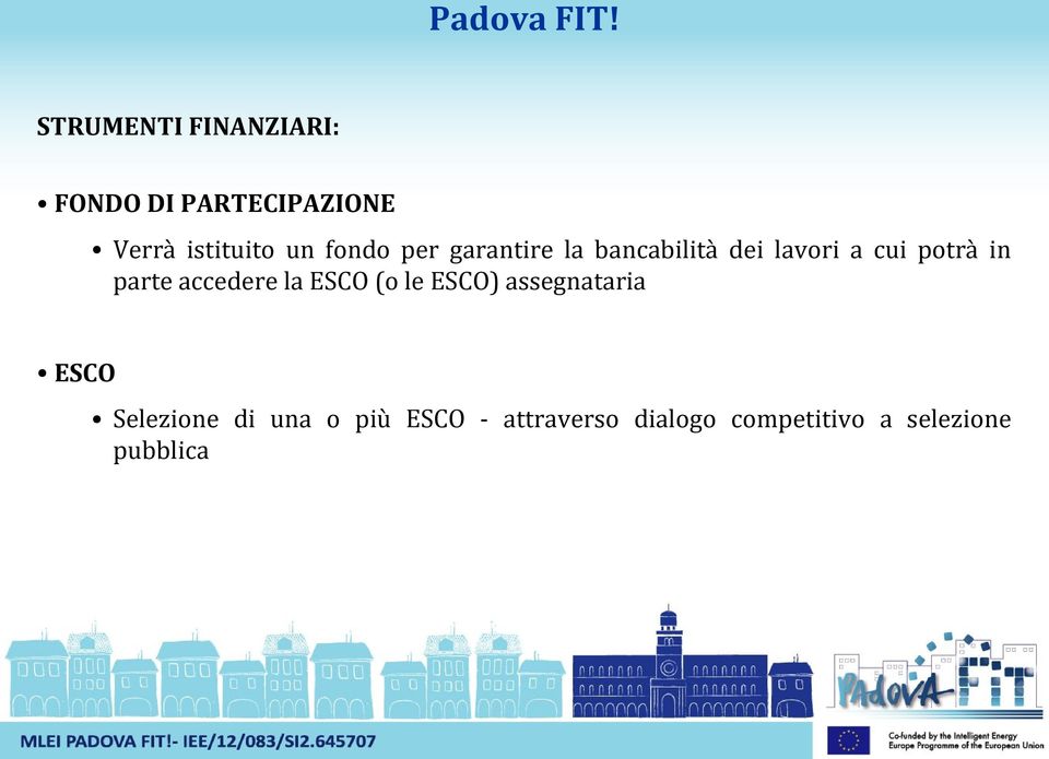 fondo per garantire la bancabilità dei lavori a cui potrà in parte