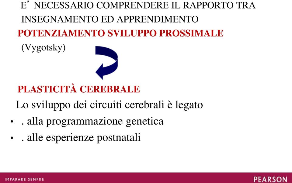 PLASTICITÀ CEREBRALE Lo sviluppo dei circuiti cerebrali è