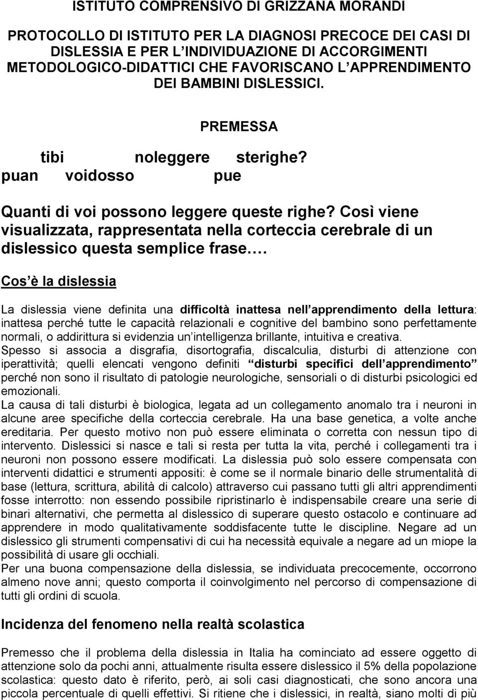 Così viene visualizzata, rappresentata nella corteccia cerebrale di un dislessico questa semplice frase.