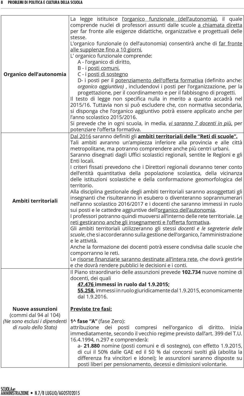 L organico funzionale (o dell autonomia) consentirà anche di far fronte alle supplenze fino a 10 giorni, L organico funzionale comprende: A - l organico di diritto, B - i posti comuni, C - i posti di