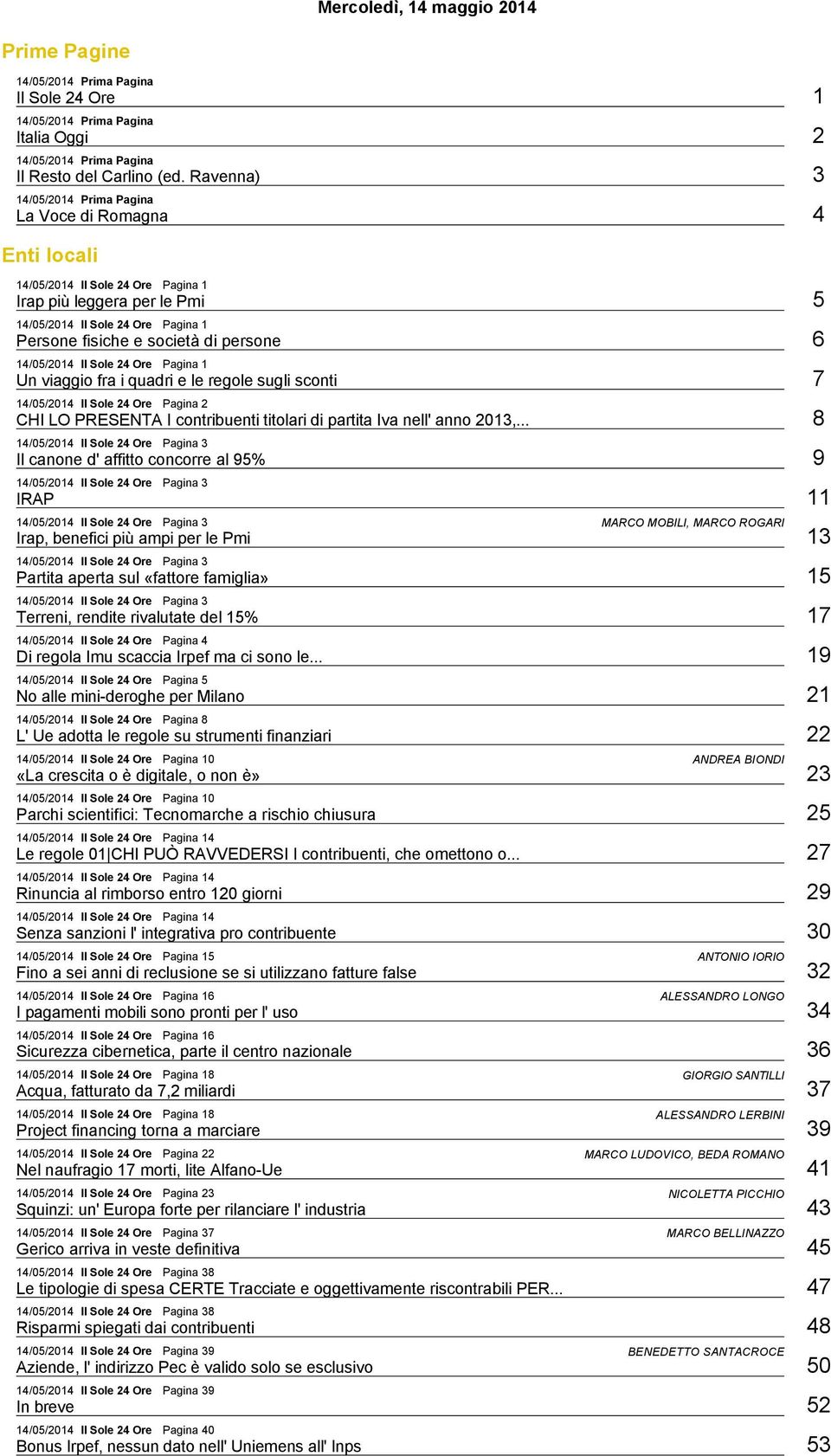 persone 6 14/05/2014 Il Sole 24 Ore Pagina 1 Un viaggio fra i quadri e le regole sugli sconti 7 14/05/2014 Il Sole 24 Ore Pagina 2 CHI LO PRESENTA I contribuenti titolari di partita Iva nell' anno