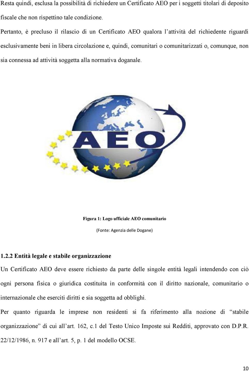 sia connessa ad attività soggetta alla normativa doganale. Figura 1: Logo ufficiale AEO comunitario (Fonte: Agenzia delle Dogane) 1.2.