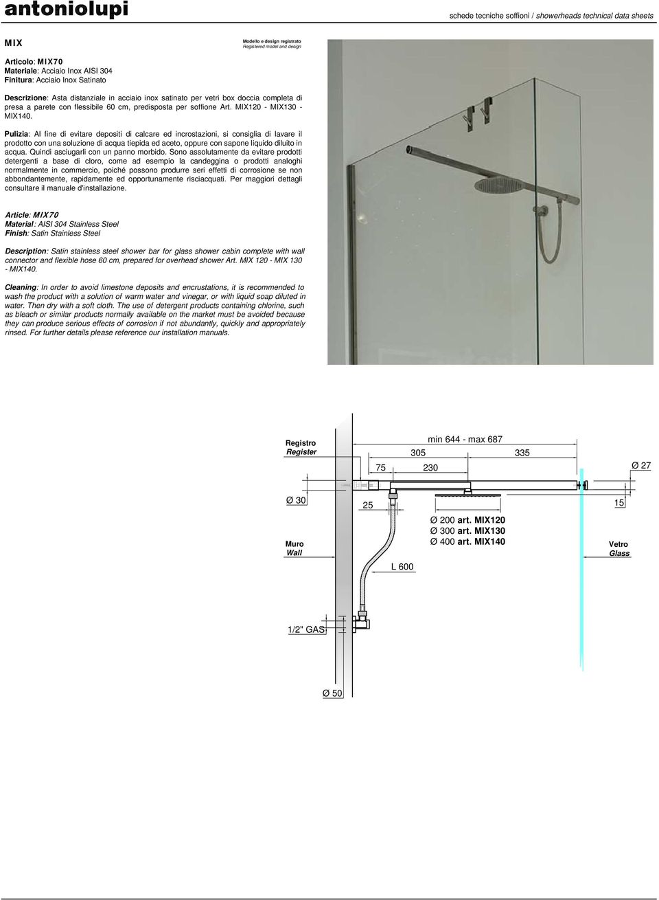 Article: 70 connector and flexible hose 60 cm, prepared