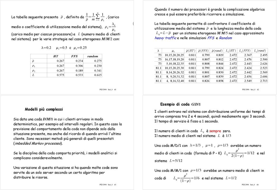 615 Quando il numero dei processori è grande la complicazione algebrica cresce e può essere preferibile ricorrere a simulazione.