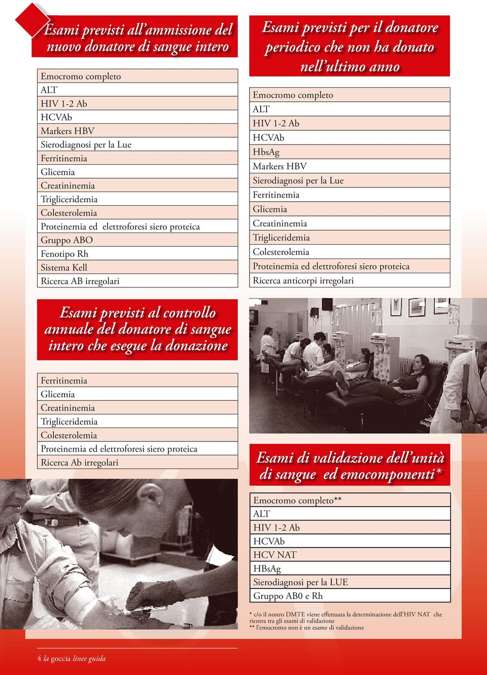 Emocromo completo ALT HIV 1-2 Ab HCVAb HbsAg Markers HBV Sierodiagnosi per la Lue Ferritinemia Glicemia Creatininemia Trigliceridemia Colesterolemia Proteinemia ed elettroforesi siero proteica