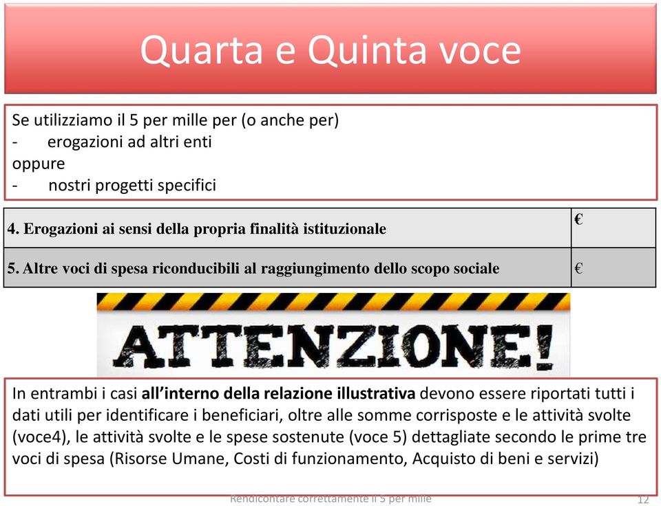 Altre voci di spesa riconducibili al raggiungimento dello scopo sociale In entrambi i casi all interno della relazione illustrativa devono essere riportati tutti i