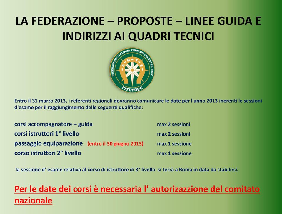 equiparazione (entro il 30 giugno 2013) corso istruttori 2 livello max 2 sessioni max 2 sessioni max 1 sessione max 1 sessione la sessione d esame