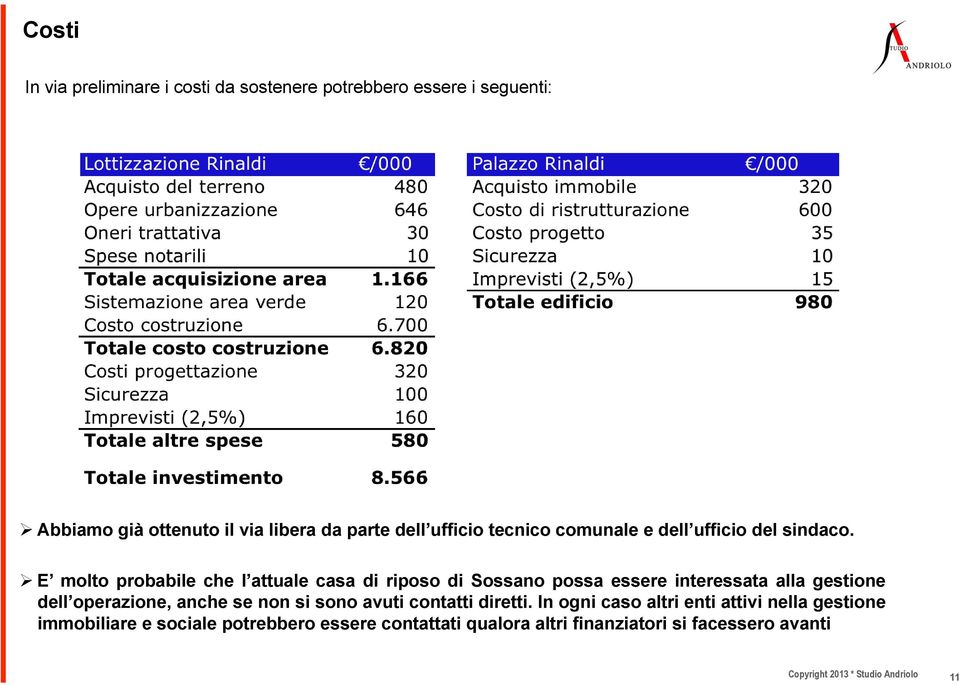 E molto probabile che l attuale casa di riposo di Sossano possa essere interessata alla gestione dell operazione, anche