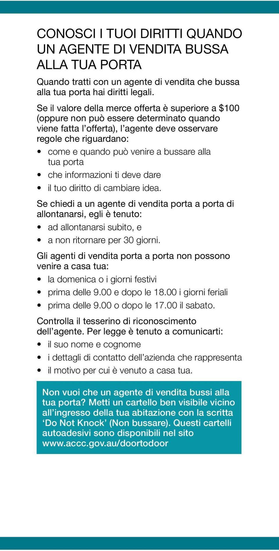 alla tua porta che informazioni ti deve dare il tuo diritto di cambiare idea.