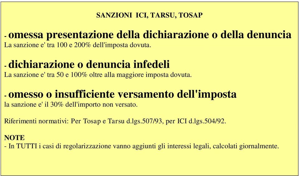 - omesso o insufficiente versamento dell'imposta la sanzione e' il 30% dell'importo non versato.