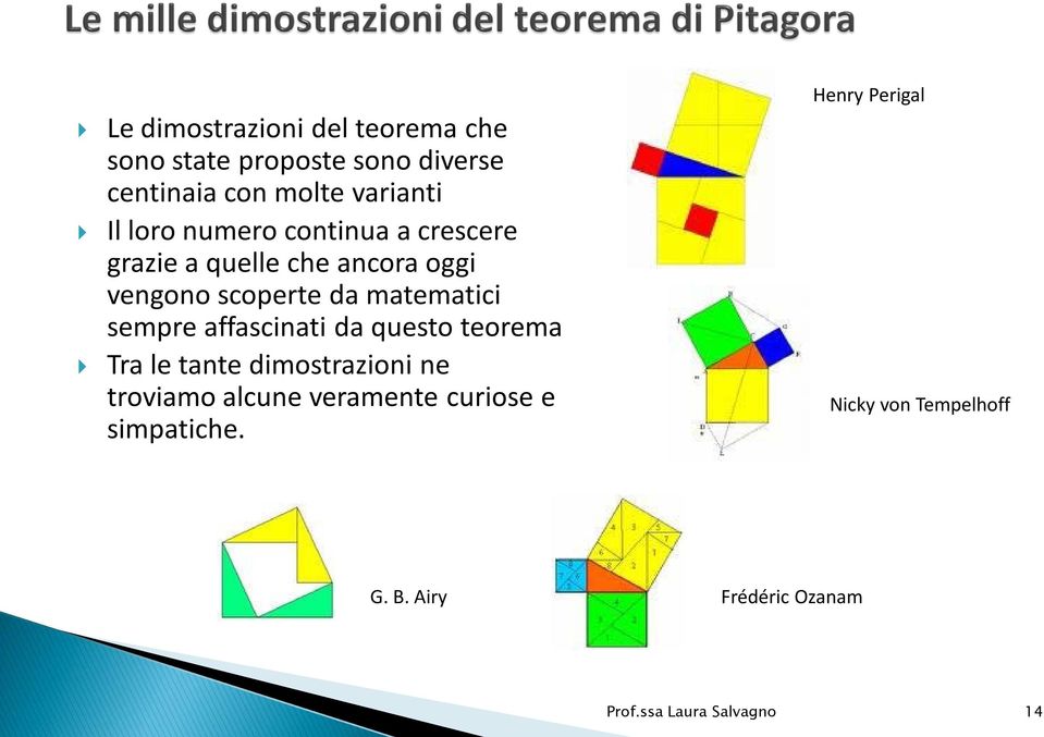 da matematici sempre affascinati da questo teorema Tra le tante dimostrazioni ne troviamo