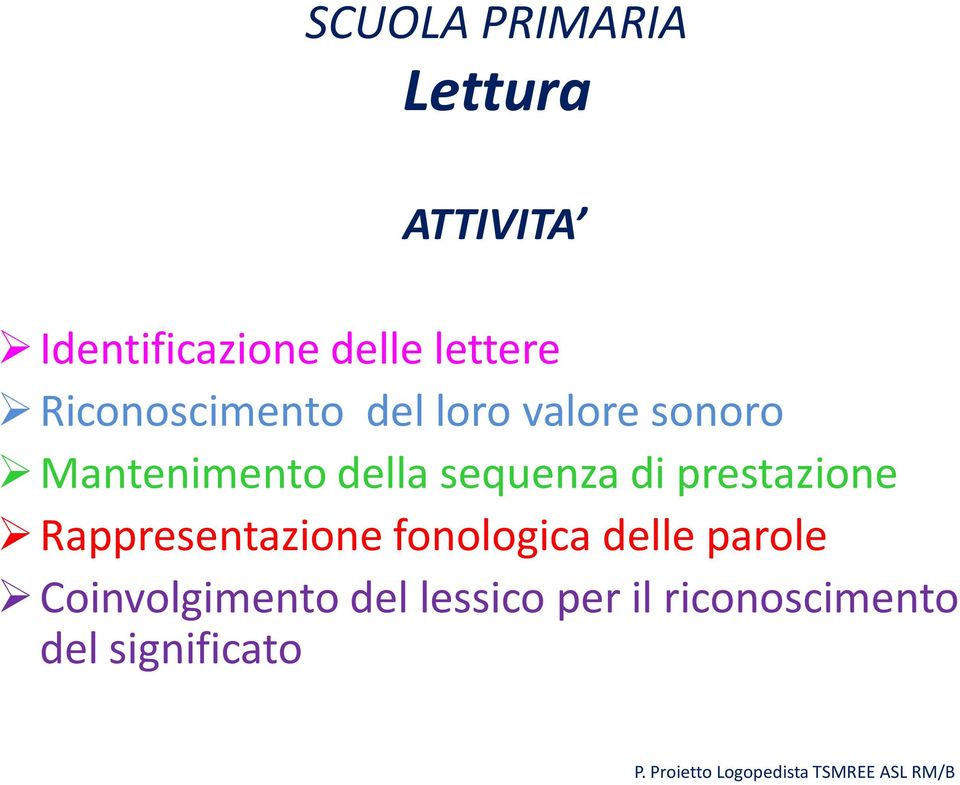 prestazione Rappresentazione fonologica delle parole Coinvolgimento del