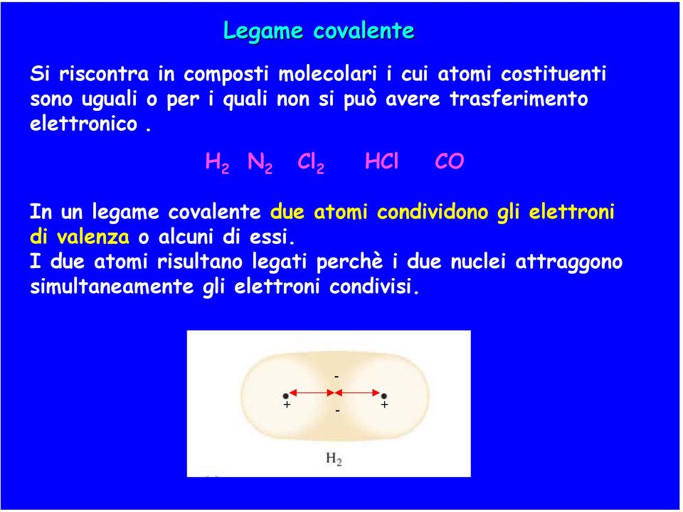 2 N 2 Cl 2 Cl CO In un legame covalente due atomi condividono gli elettroni di valenza o