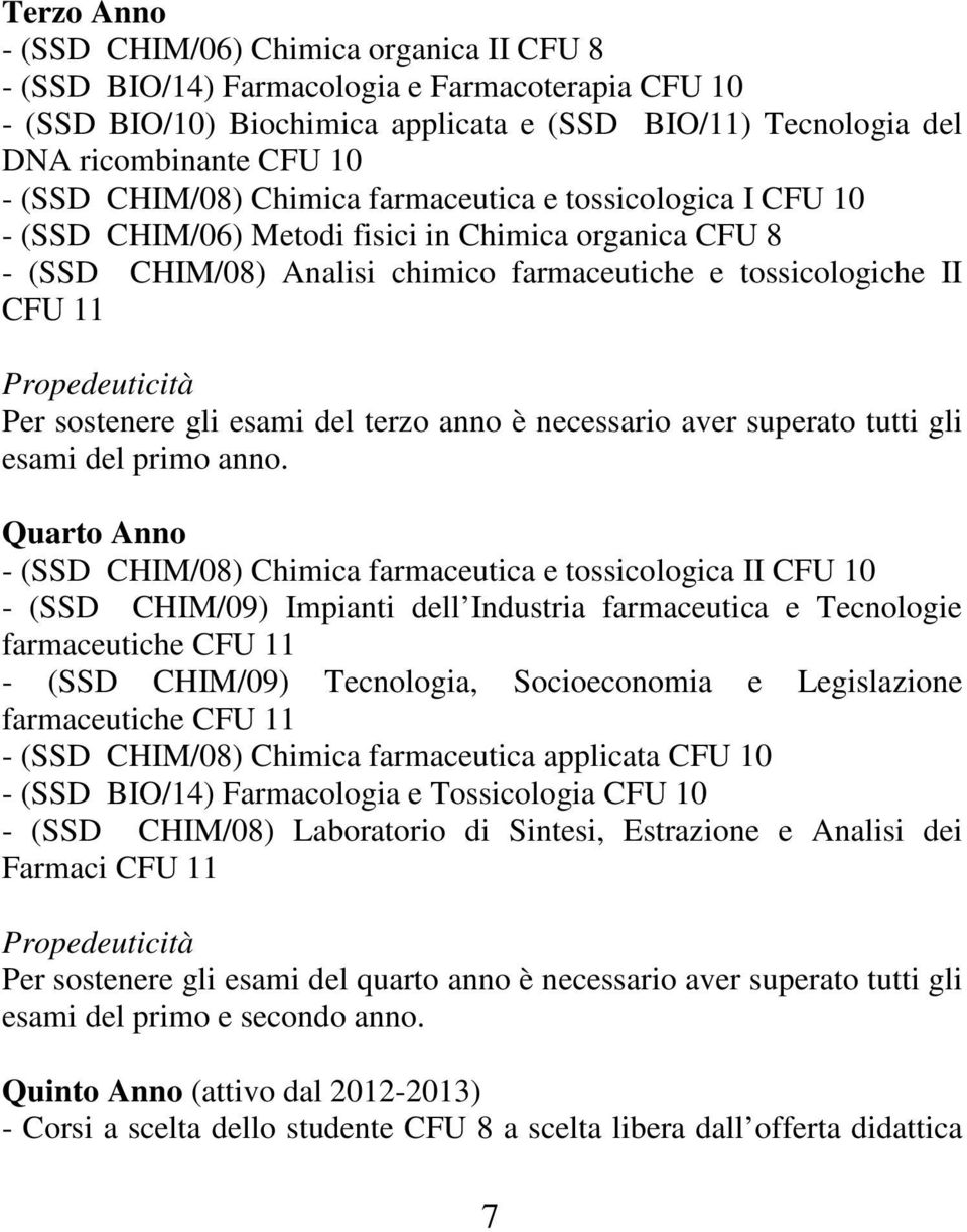 Propedeuticità Per sostenere gli esami del terzo anno è necessario aver superato tutti gli esami del primo anno.