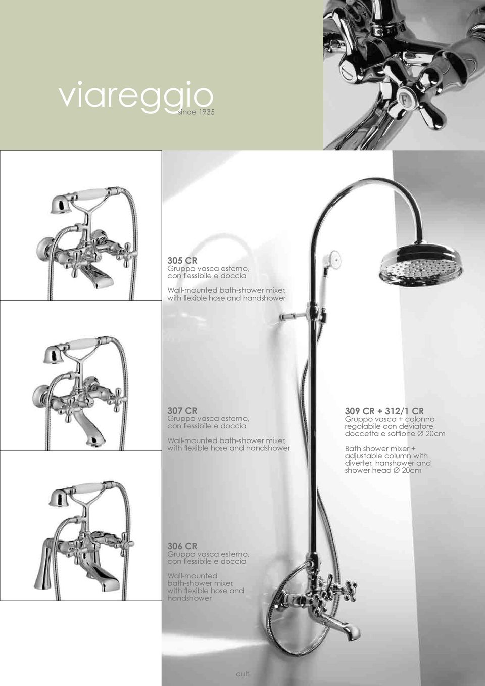 Gruppo vasca + colonna regolabile con deviatore, doccetta e soffione Ø 20cm Bath shower mixer + adjustable column with diverter, hanshower