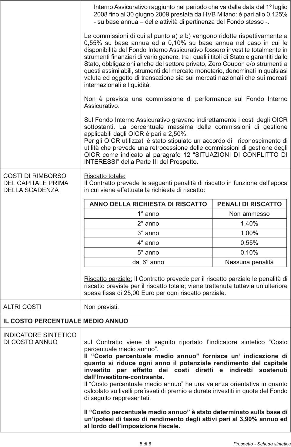 Le commissioni di cui al punto a) e b) vengono ridotte rispettivamente a 0,55% su base annua ed a 0,10% su base annua nel caso in cui le disponibilità del Fondo Interno Assicurativo fossero investite