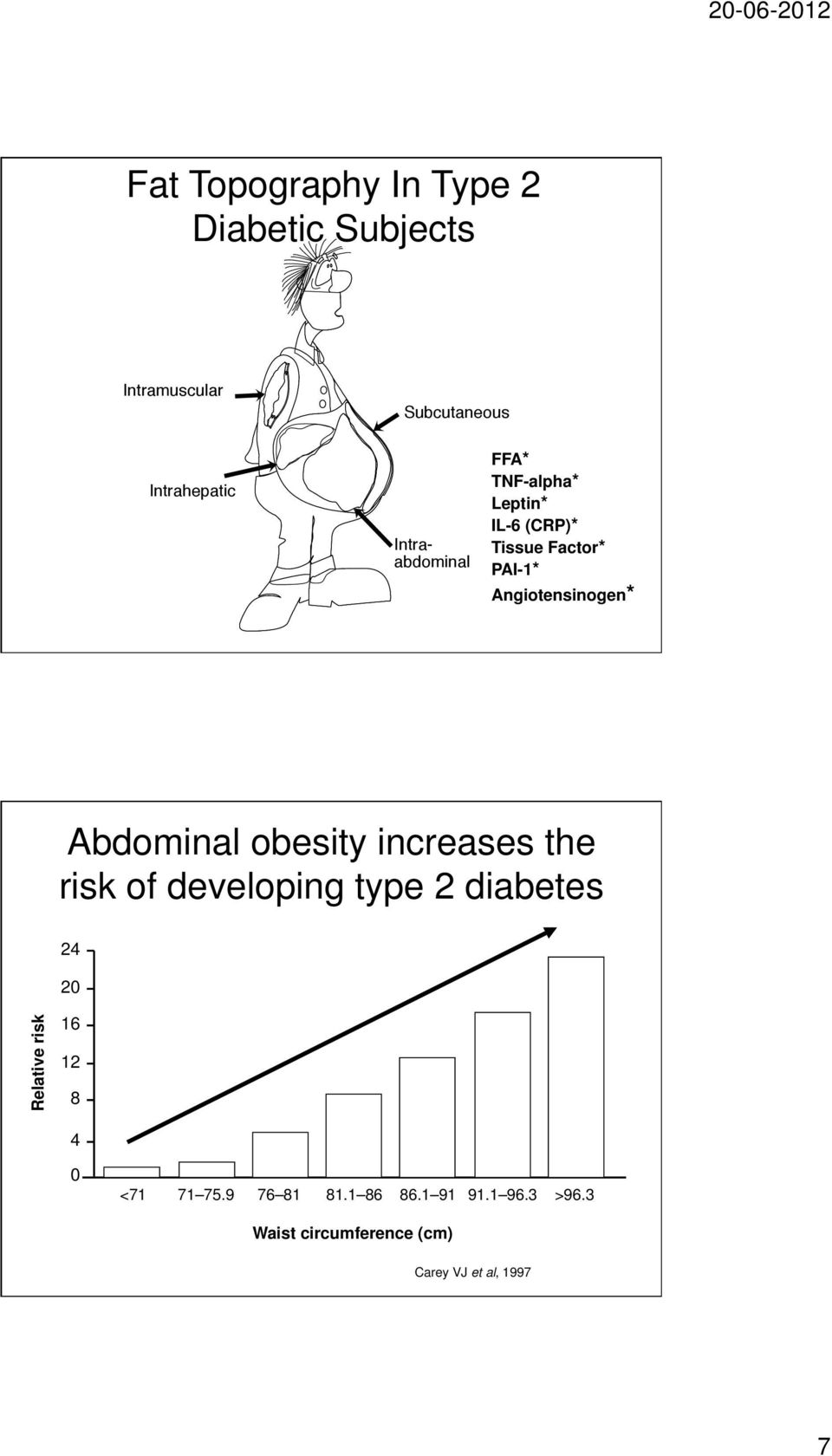 Abdominal obesity increases the risk of developing type 2 diabetes 24 20 Relative risk 16 12