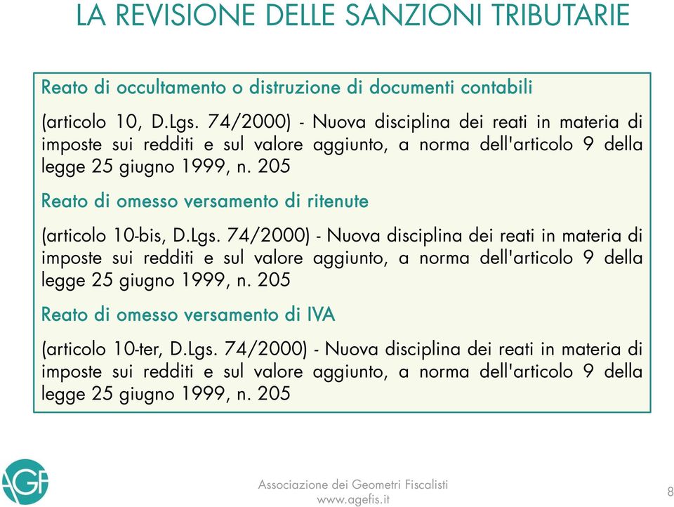 205 Reato di omesso versamento di ritenute (articolo 10-bis, D.Lgs.