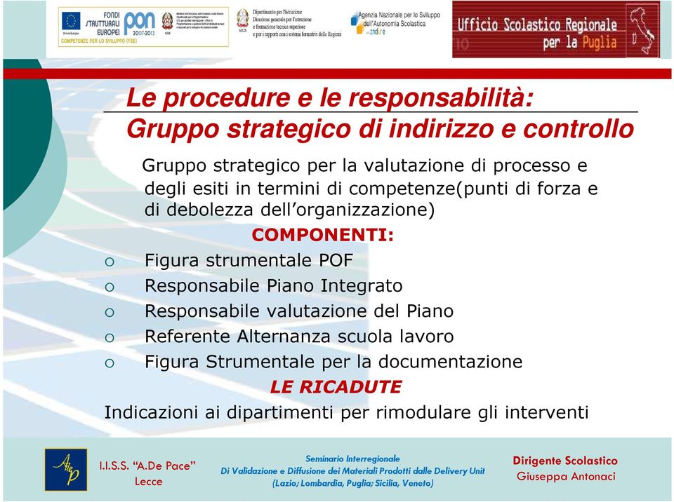 Figura strumentale POF Responsabile Piano Integrato Responsabile valutazione del Piano Referente Alternanza scuola