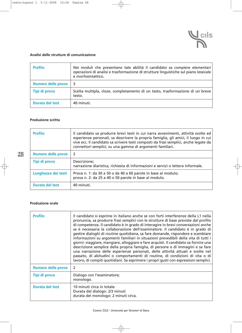 Produzione scritta 28 Lunghezza dei testi Il candidato sa produrre brevi testi in cui narra avvenimenti, attività svolte ed esperienze personali, sa descrivere la propria famiglia, gli amici, il