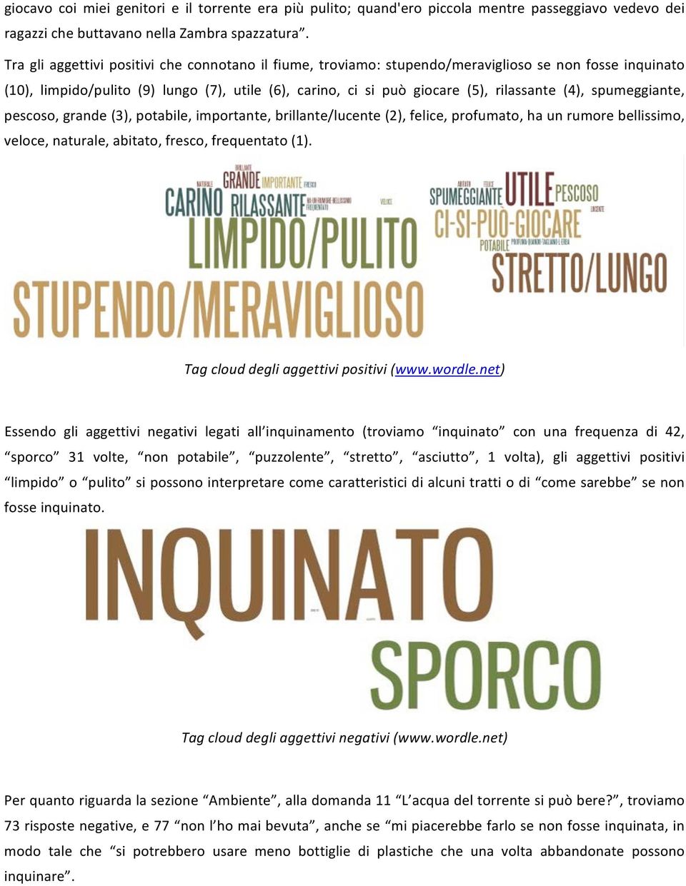 spumeggiante, pescoso, grande (3), potabile, importante, brillante/lucente (2), felice, profumato, ha un rumore bellissimo, veloce, naturale, abitato, fresco, frequentato (1).