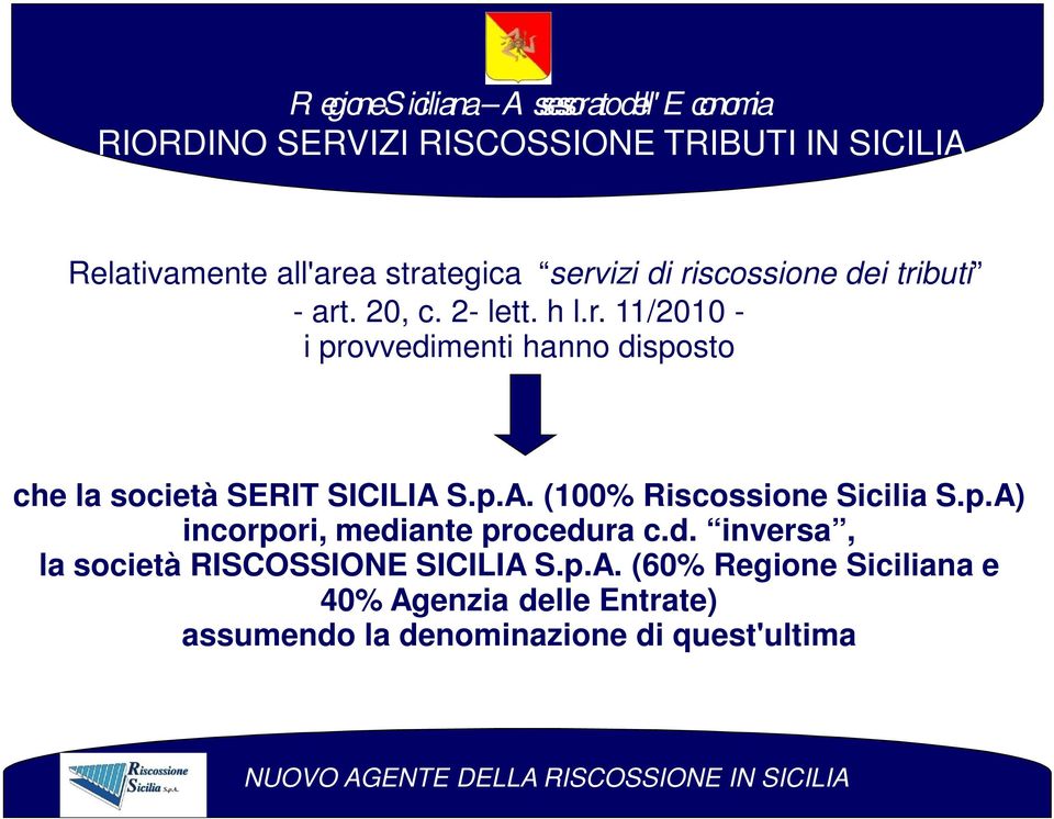 S.p.A. (100% Riscossione Sicilia S.p.A) incorpori, medi