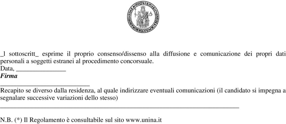 Data, Firma Recapito se diverso dalla residenza, al quale indirizzare eventuali comunicazioni