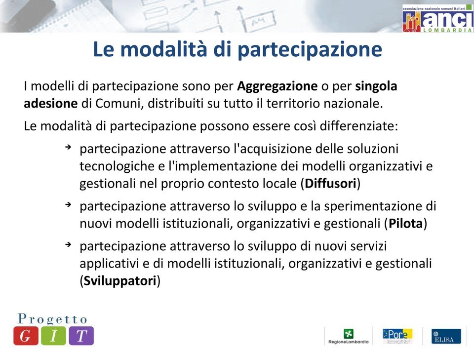 modelli organizzativi e gestionali nel proprio contesto locale (Diffusori) partecipazione attraverso lo sviluppo e la sperimentazione di nuovi modelli