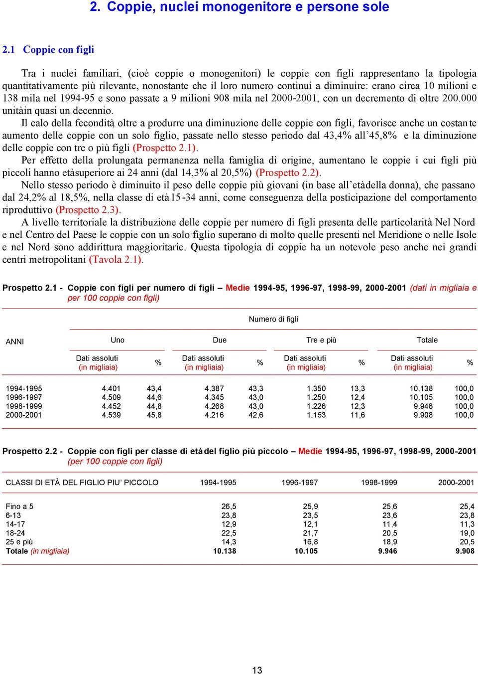 diminuire: erano circa 10 milioni e 138 mila nel 1994-95 e sono passate a 9 milioni 908 mila nel 2000-2001, con un decremento di oltre 200.000 unità in quasi un decennio.