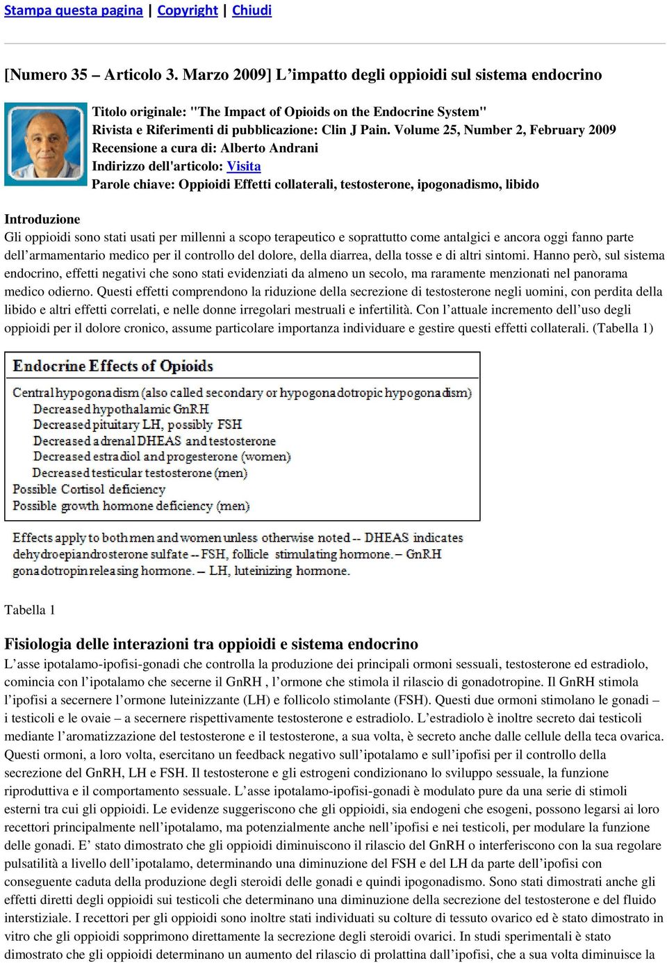 Volume 25, Number 2, February 2009 Recensione a cura di: Alberto Andrani Indirizzo dell'articolo: Visita Parole chiave: Oppioidi Effetti collaterali, testosterone, ipogonadismo, libido Introduzione