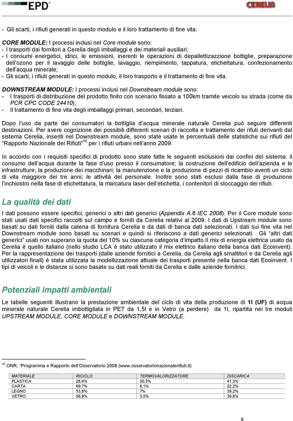 depallettizazzione bottiglie, preparazione dell ozono per il lavaggio delle bottiglie, lavaggio, riempimento, tappatura, etichettatura, confezionamento dell acqua minerale; - Gli scarti, i rifiuti