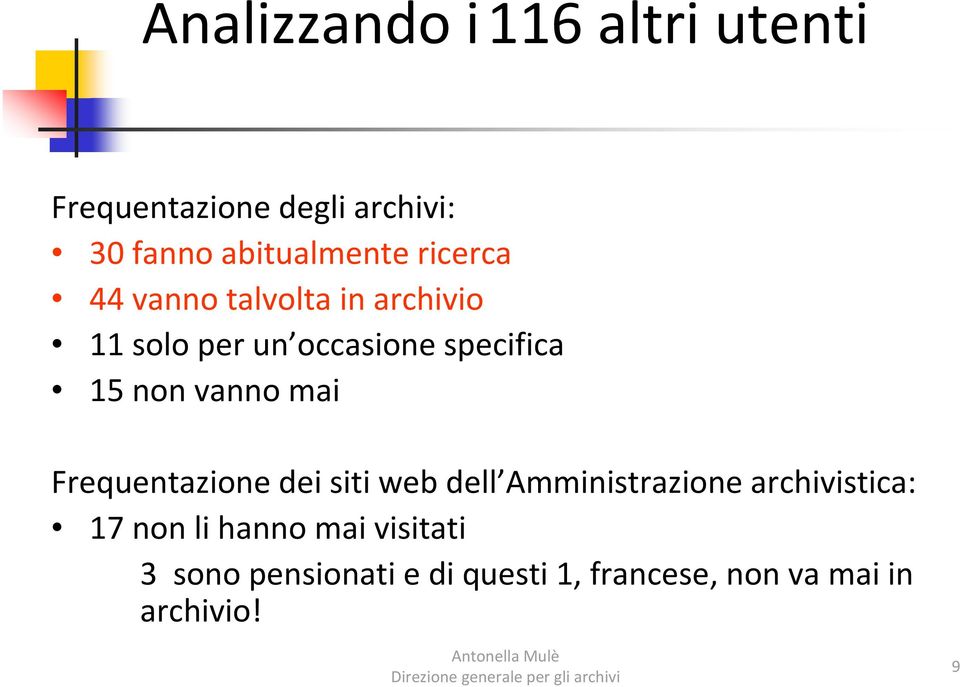 vanno mai Frequentazione dei siti web dell Amministrazione archivistica: 17 non li