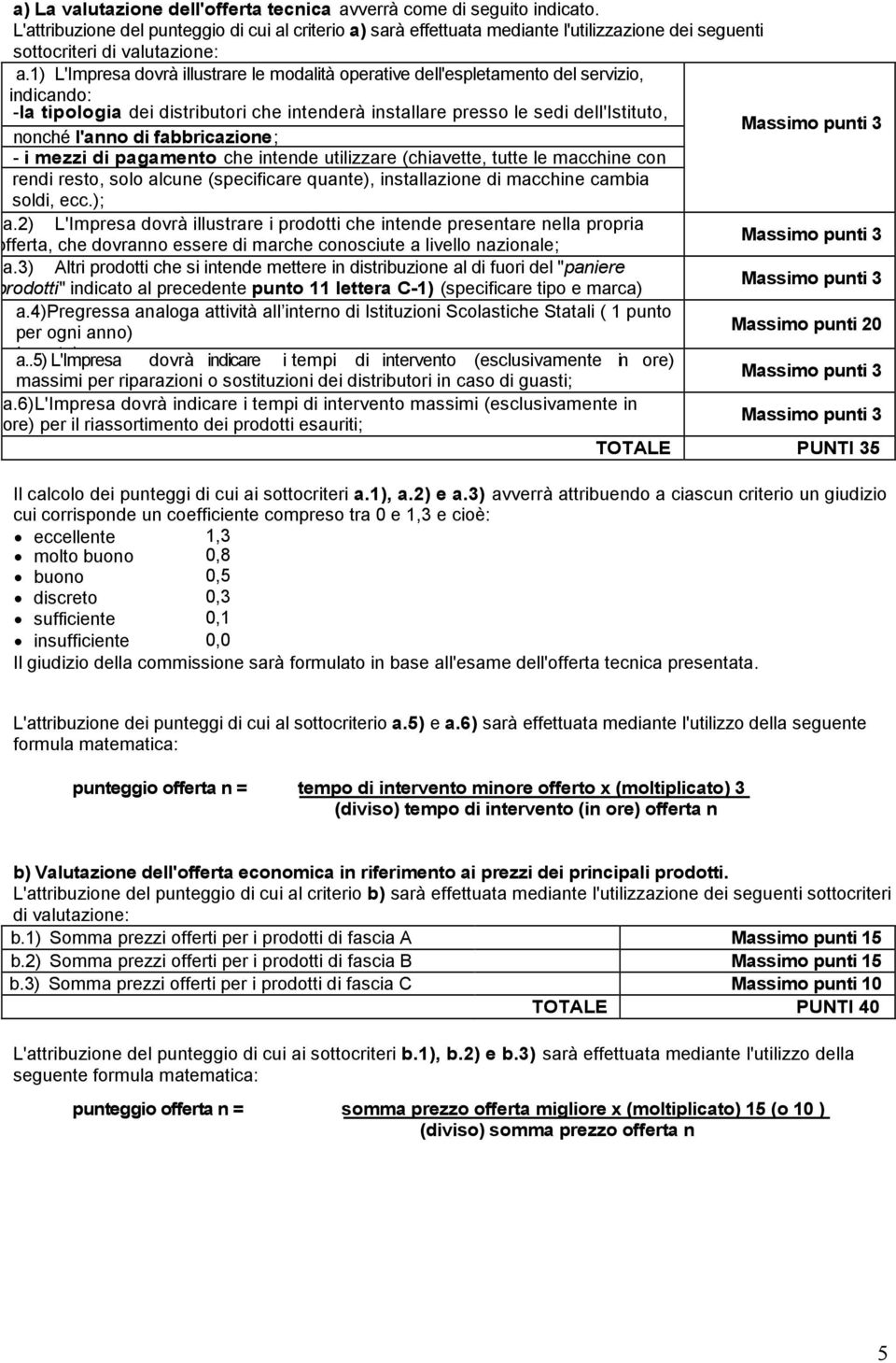 1) L'Impresa dovrà illustrare le modalità operative dell'espletamento del servizio, indicando: -la tipologia dei distributori che intenderà installare presso le sedi dell'istituto, nonché l'anno di