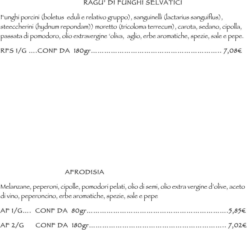 aromatiche, spezie, sale e pepe. RFS 1/G.CONF DA 180gr.