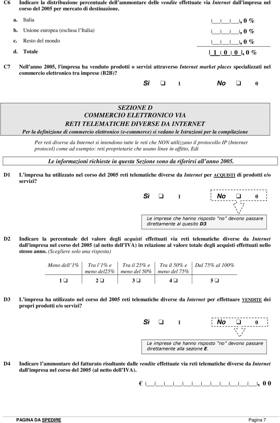 Totale 1 0 0, 0 % C7 Nell anno 2005, l'impresa ha venduto prodotti o servizi attraverso Internet market places specializzati nel commercio elettronico tra imprese (B2B)?