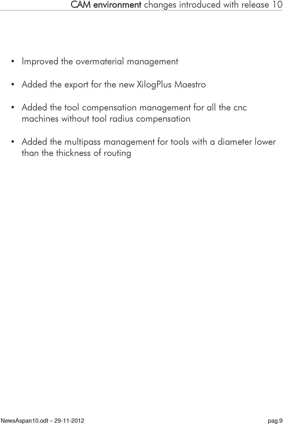 compensation management for all the cnc machines without tool radius