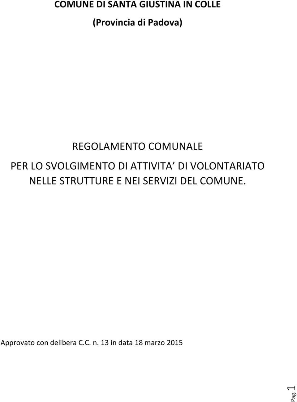 VOLONTARIATO NELLE STRUTTURE E NEI SERVIZI DEL COMUNE.