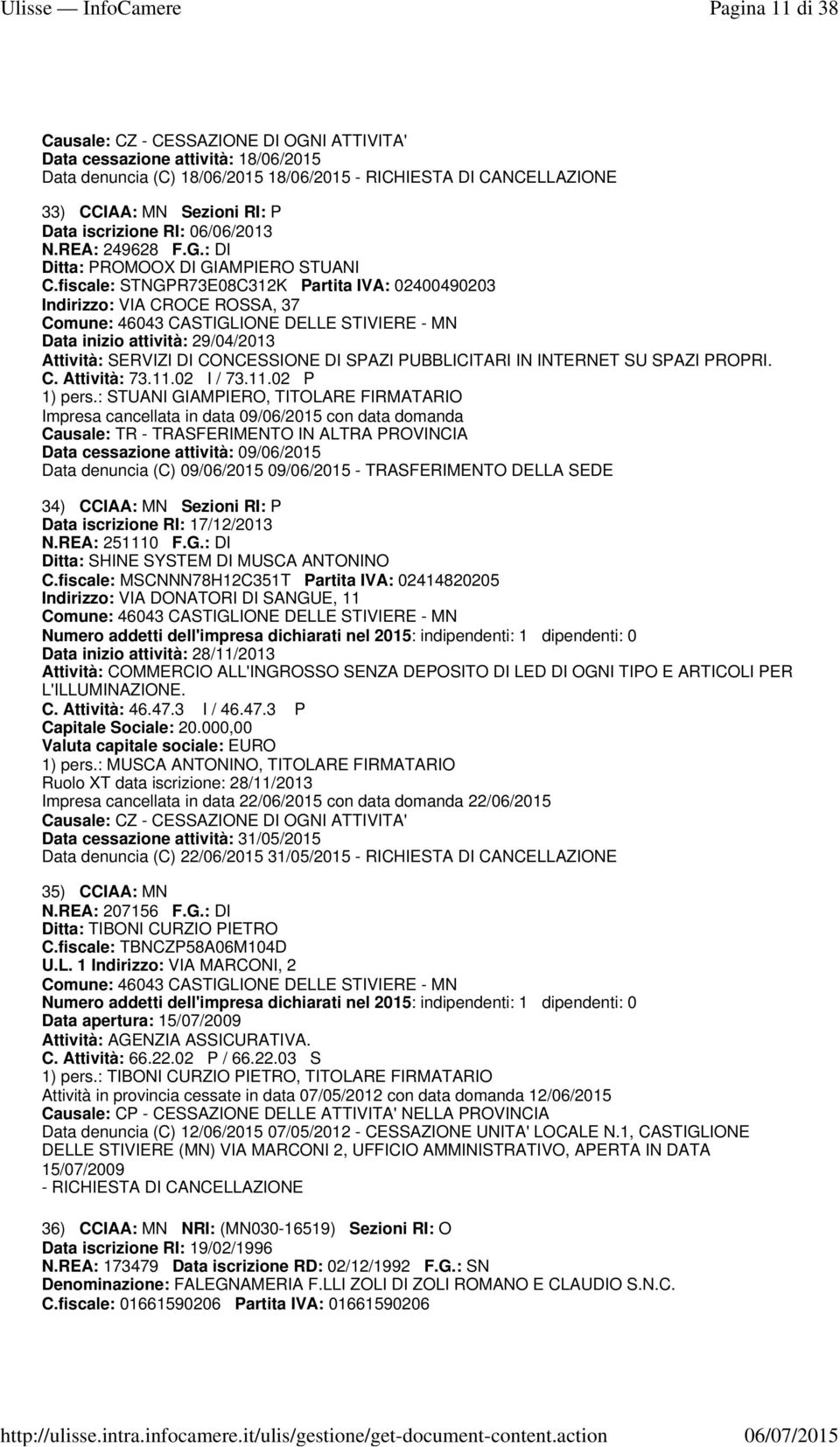 fiscale: STNGPR73E08C312K Partita IVA: 02400490203 Indirizzo: VIA CROCE ROSSA, 37 Comune: 46043 CASTIGLIONE DELLE STIVIERE - MN Data inizio attività: 29/04/2013 Attività: SERVIZI DI CONCESSIONE DI