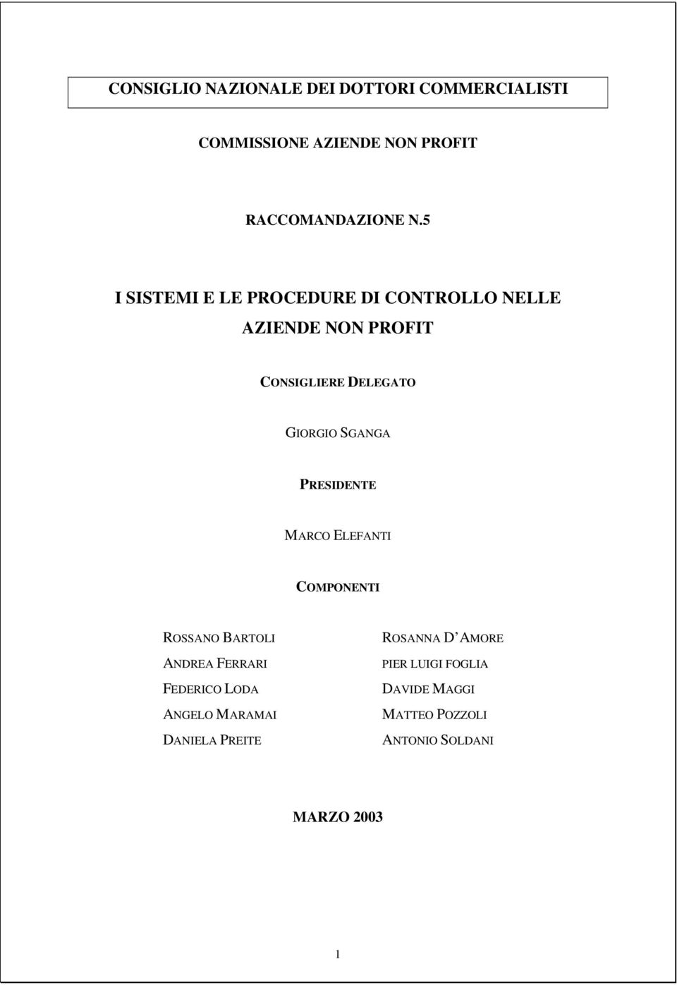 SGANGA PRESIDENTE MARCO ELEFANTI COMPONENTI ROSSANO BARTOLI ANDREA FERRARI FEDERICO LODA ANGELO