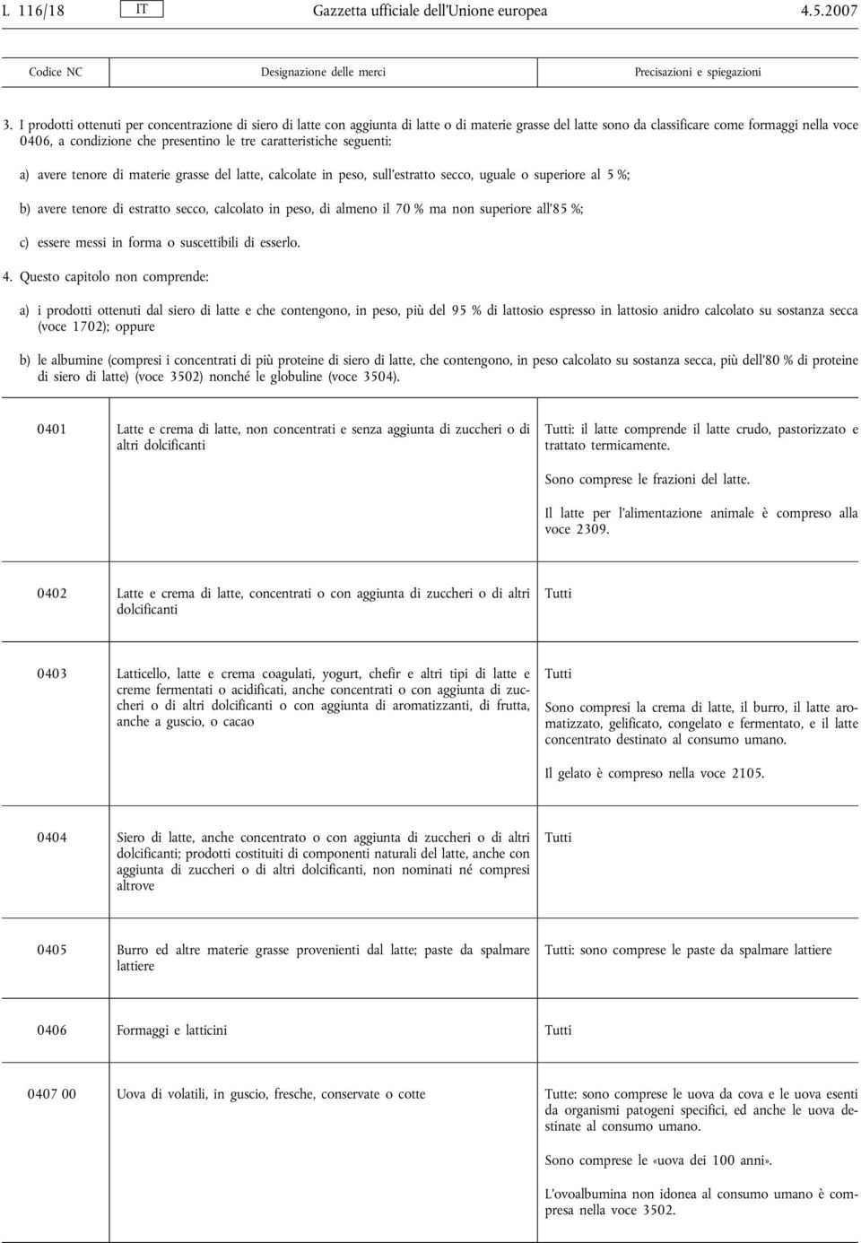 caratteristiche seguenti: a) avere tenore di materie grasse del latte, calcolate in peso, sull estratto secco, uguale o superiore al 5 %; b) avere tenore di estratto secco, calcolato in peso, di