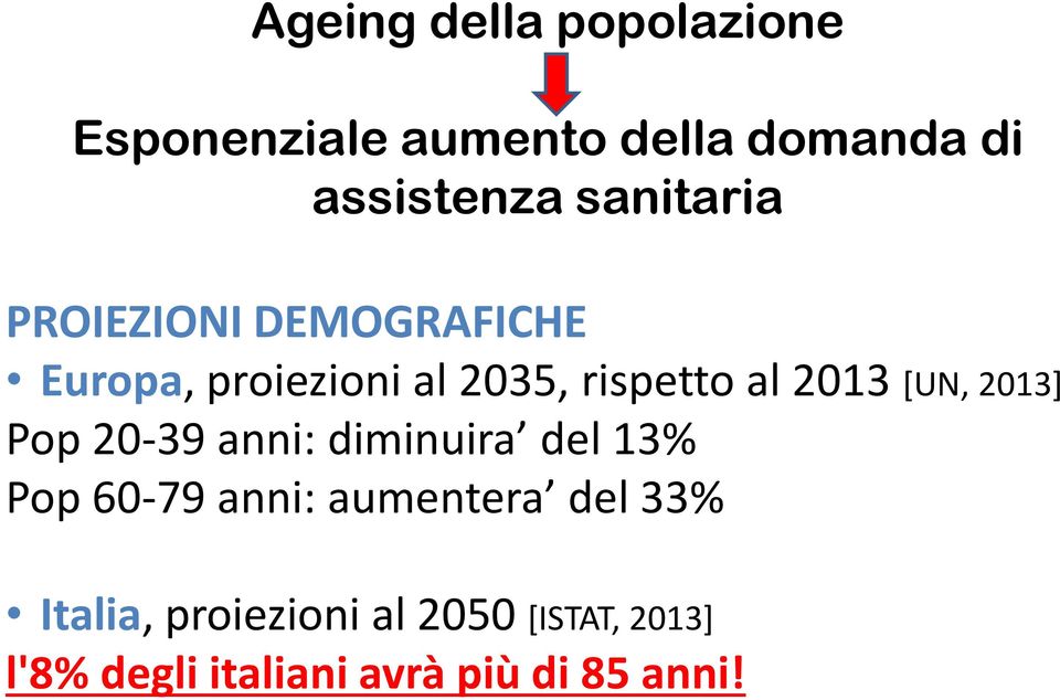 [UN, 2013] Pop 20-39 anni: diminuira del 13% Pop 60-79 anni: aumentera del 33%