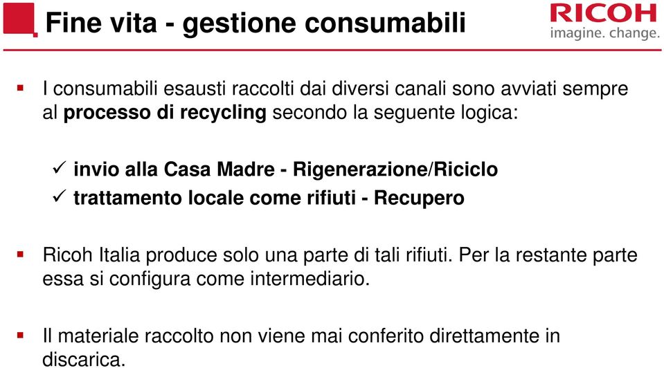 locale come rifiuti - Recupero Ricoh Italia produce solo una parte di tali rifiuti.