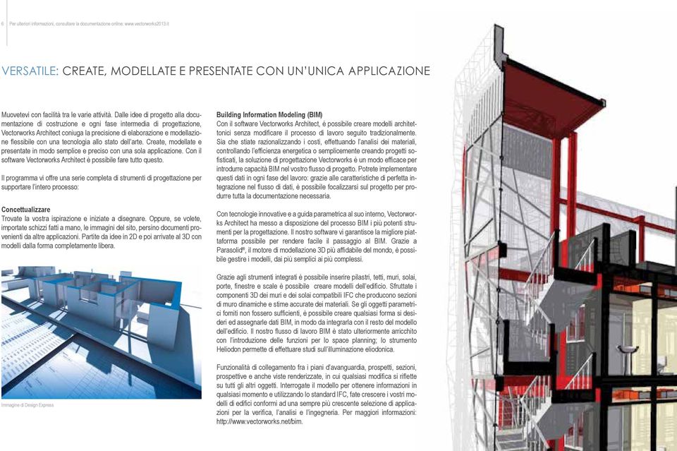 Dalle idee di progetto alla documentazione di costruzione e ogni fase intermedia di progettazione, Vectorworks Architect coniuga la precisione di elaborazione e modellazione flessibile con una