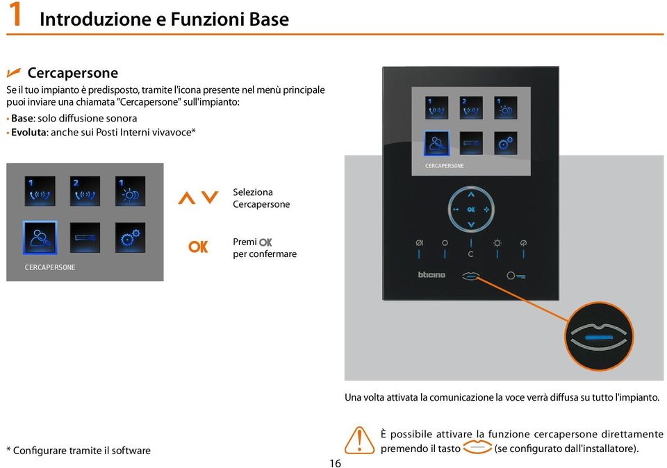 vivavoce* Cercapersone CERCAPERSONE Una volta attivata la comunicazione la voce verrà diffusa su tutto l'impianto.