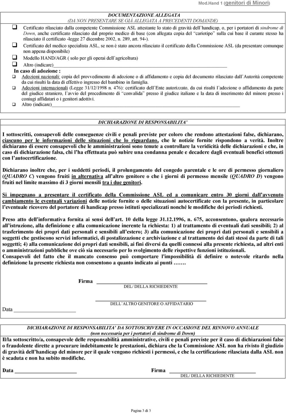 certificato -legge 27 dicembre 2002, n. 289, art. 94-).