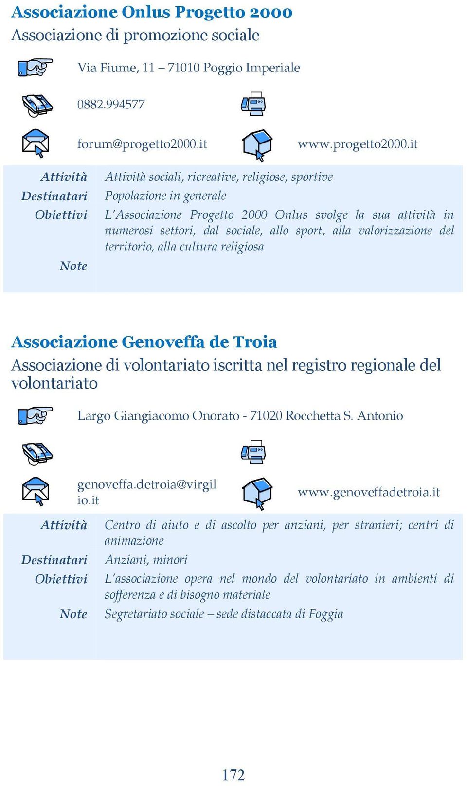 it sociali, ricreative, religiose, sportive Popolazione in generale L Associazione Progetto 2000 Onlus svolge la sua attività in numerosi settori, dal sociale, allo sport, alla