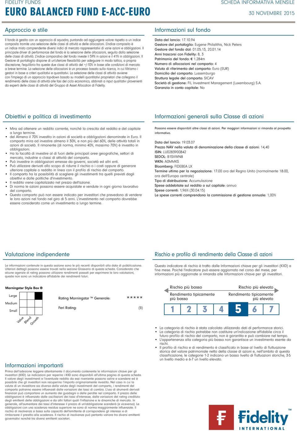 delle classi di attività e delle allocazioni. L'indice composito è un indice misto comprendente diversi indici di mercato rappresentativi di varie azioni e obbligazioni.