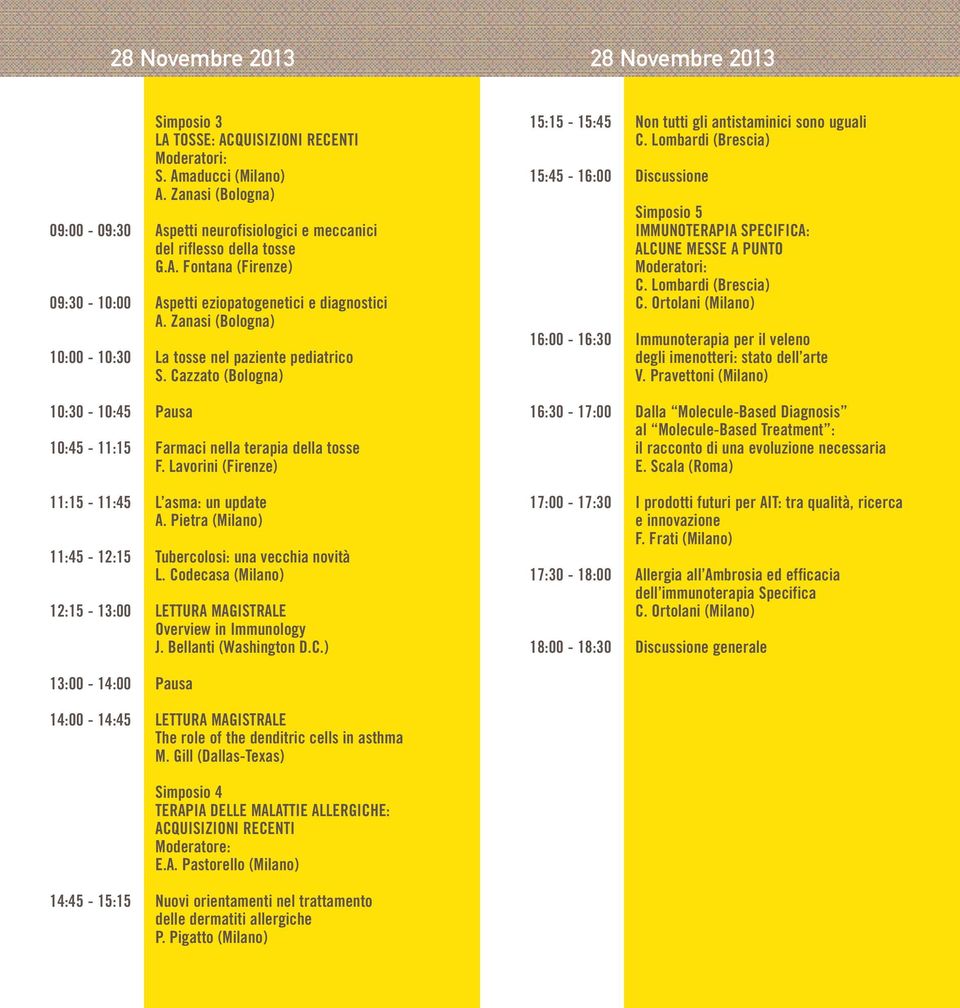 Lavorini (Firenze) 11:15-11:45 L asma: un update A. Pietra (Milano) 11:45-12:15 Tubercolosi: una vecchia novità L. Codecasa (Milano) 12:15-13:00 LETTURA MAGISTRALE Overview in Immunology J.
