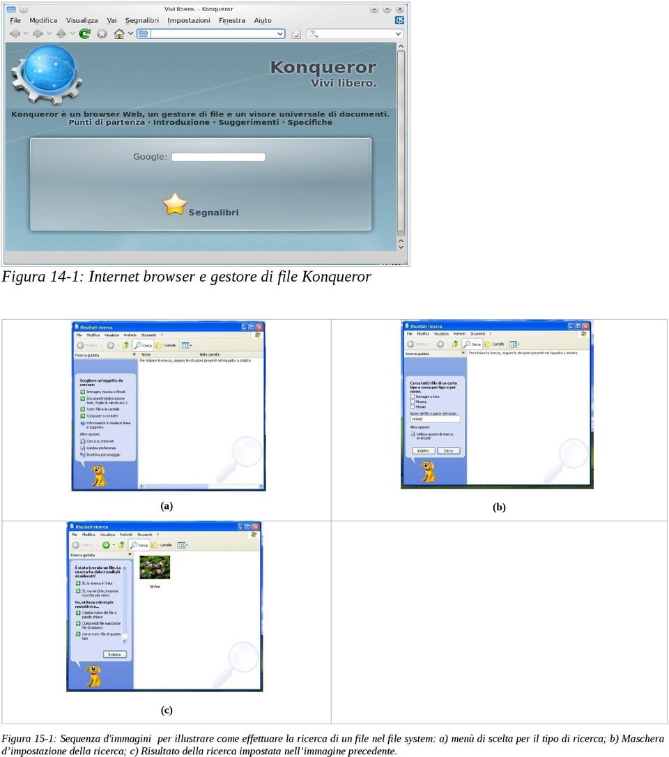 nel file system: a) menù di scelta per il tipo di ricerca; b) Maschera d